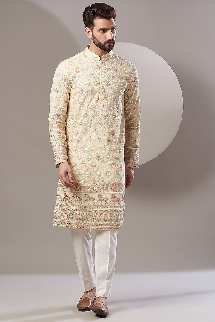 Beige Sequins Embroidered Kurta by Kasbah Clothing