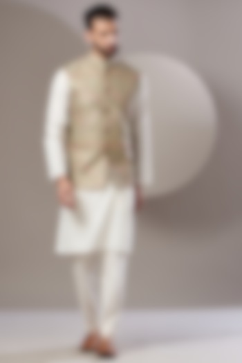 Mint Green Embroidered Nehru Jacket by Kasbah Clothing at Pernia's Pop Up Shop