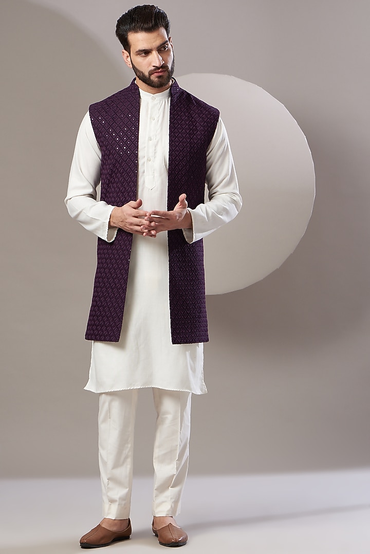 Wine Embroidered Long Jacket by Kasbah Clothing at Pernia's Pop Up Shop