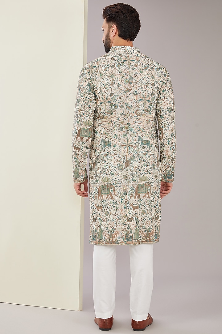 Off-White Georgette Kalamkari Embroidered Kurta by Kasbah Clothing at Pernia's Pop Up Shop