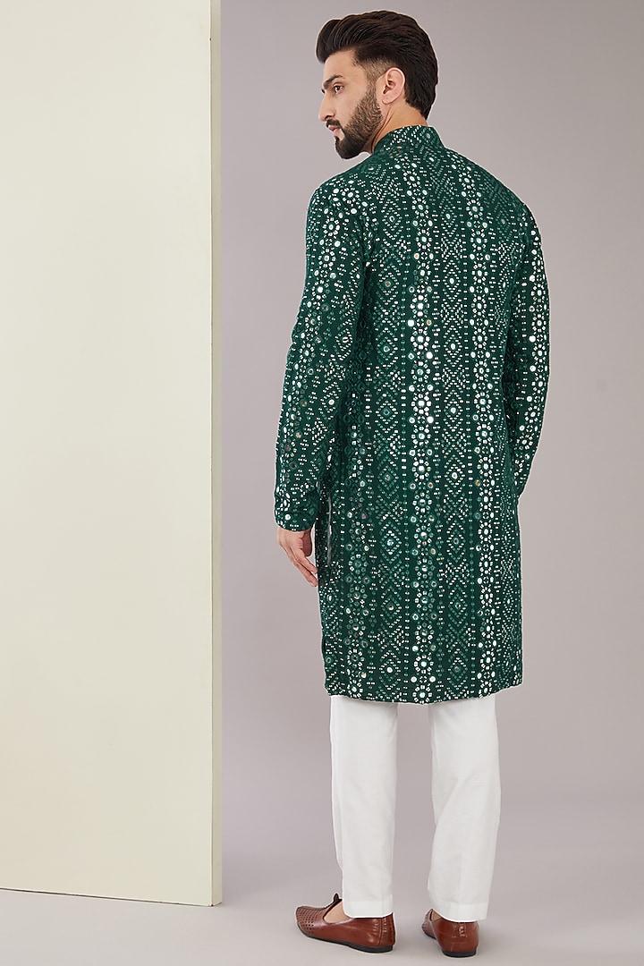 Bottle Green Silk Mirror Work Kurta by Kasbah Clothing at Pernia's Pop Up Shop