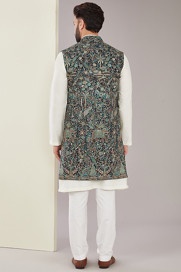 Black Georgette Kashmiri Thread Embroidered Indo-Western Jacket by Kasbah Clothing at Pernia's Pop Up Shop