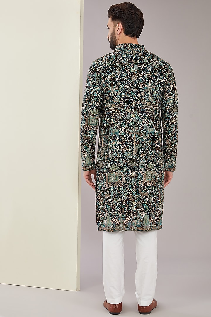 Black Georgette Thread Embroidered Kurta by Kasbah Clothing at Pernia's Pop Up Shop