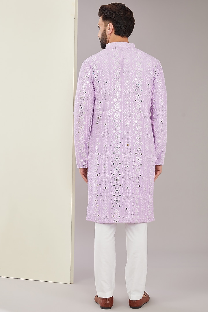 Lilac Silk Mirror Work Kurta by Kasbah Clothing at Pernia's Pop Up Shop