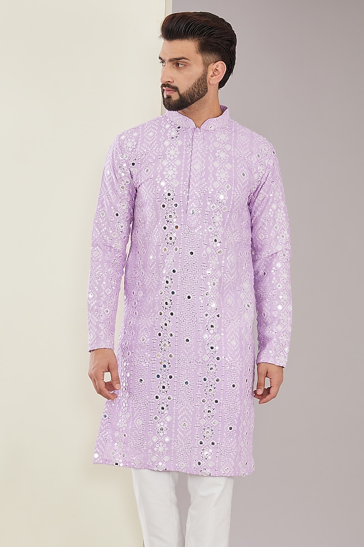 Lilac Silk Mirror Work Kurta by Kasbah Clothing at Pernia's Pop Up Shop