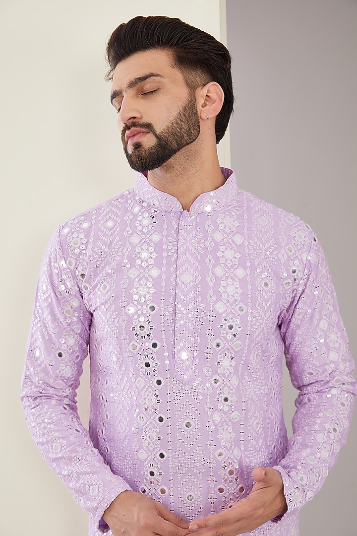 Lilac Silk Mirror Work Kurta by Kasbah Clothing at Pernia's Pop Up Shop