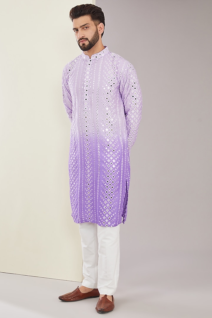 Purple Ombre Silk Mirror Work Kurta by Kasbah Clothing at Pernia's Pop Up Shop