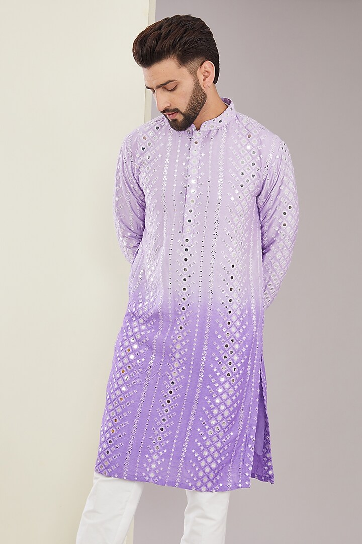 Purple Ombre Silk Mirror Work Kurta by Kasbah Clothing at Pernia's Pop Up Shop