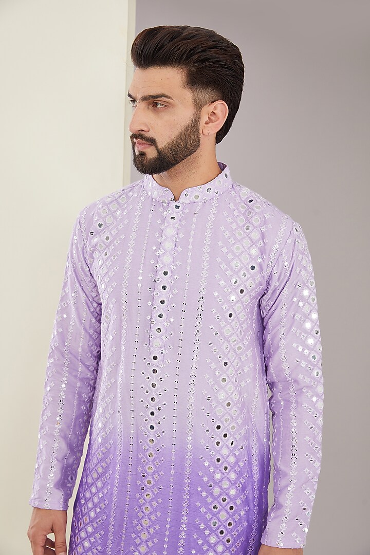 Purple Ombre Silk Mirror Work Kurta by Kasbah Clothing at Pernia's Pop Up Shop