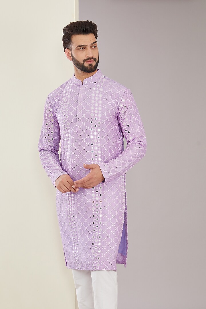 Lilac Silk Mirror Work Kurta by Kasbah Clothing at Pernia's Pop Up Shop