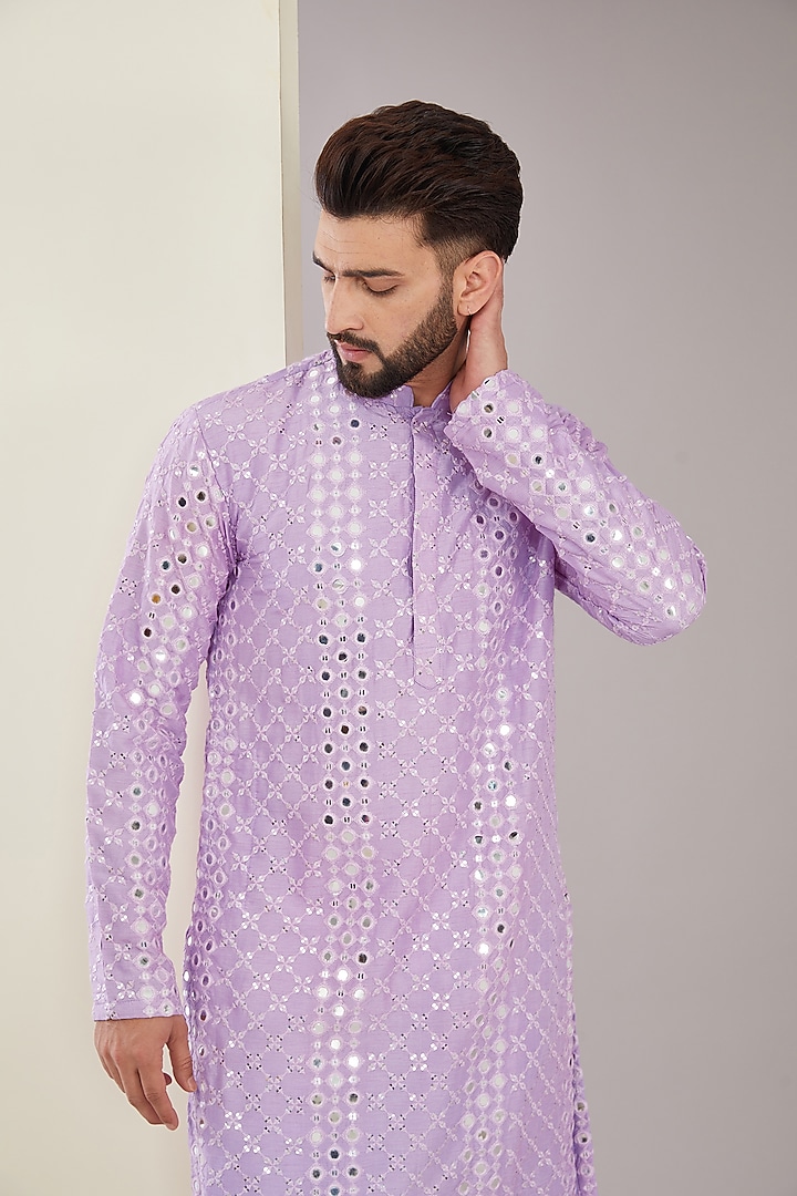 Lilac Silk Mirror Work Kurta by Kasbah Clothing at Pernia's Pop Up Shop