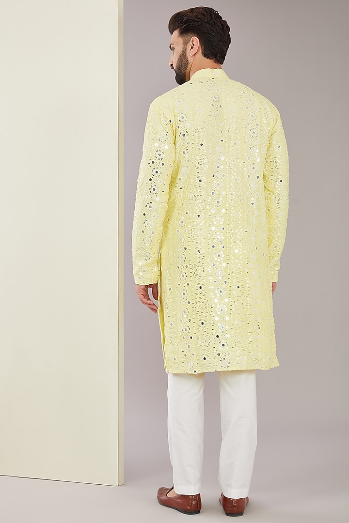 Yellow Silk Mirror Embroidered Kurta by Kasbah Clothing at Pernia's Pop Up Shop