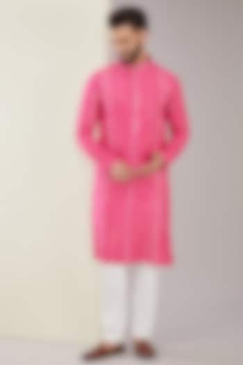 Hot Pink Silk Mirror Embroidered Kurta by Kasbah Clothing at Pernia's Pop Up Shop
