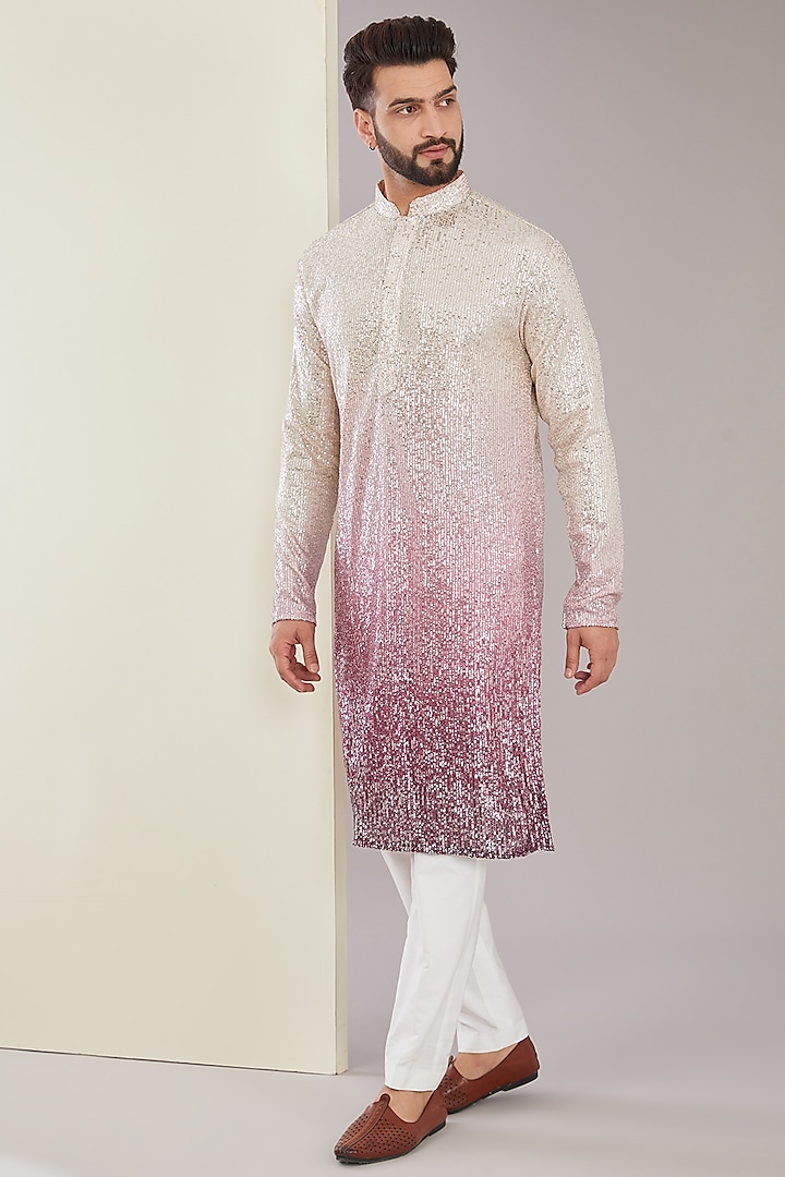 Purple Shaded Ombre Poly Sequins Embroidered Kurta by Kasbah Clothing