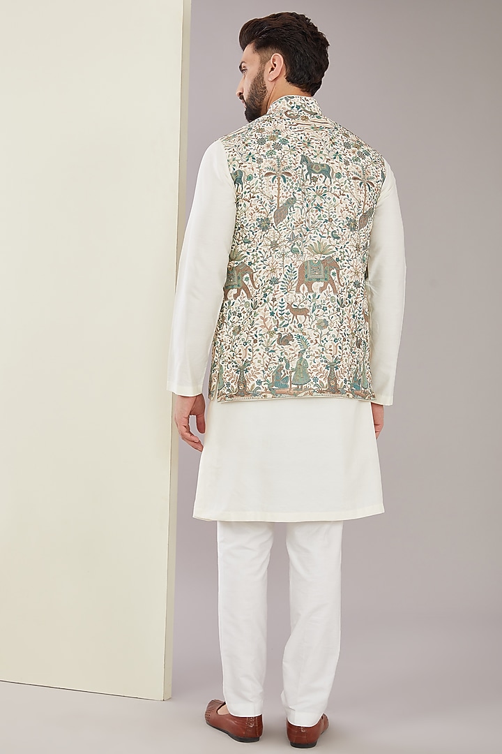 Multi-Colored Georgette Kashmiri Floral Embroidered Nehru Jacket by Kasbah Clothing at Pernia's Pop Up Shop