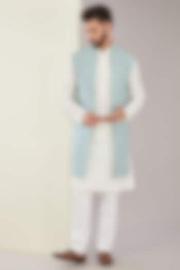 Pastel Blue Silk Mirror Embroidered Indo-Western Jacket by Kasbah Clothing