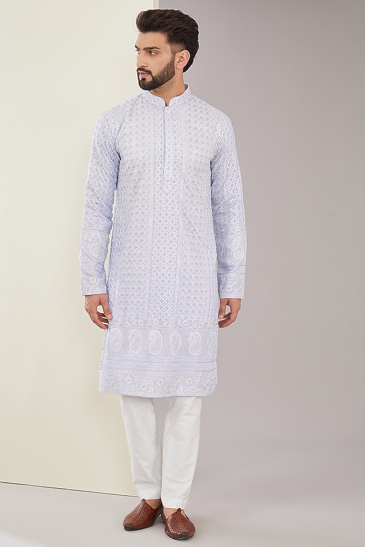 Purple Silk Sequins Work Chikankari Kurta by Kasbah Clothing at Pernia's Pop Up Shop