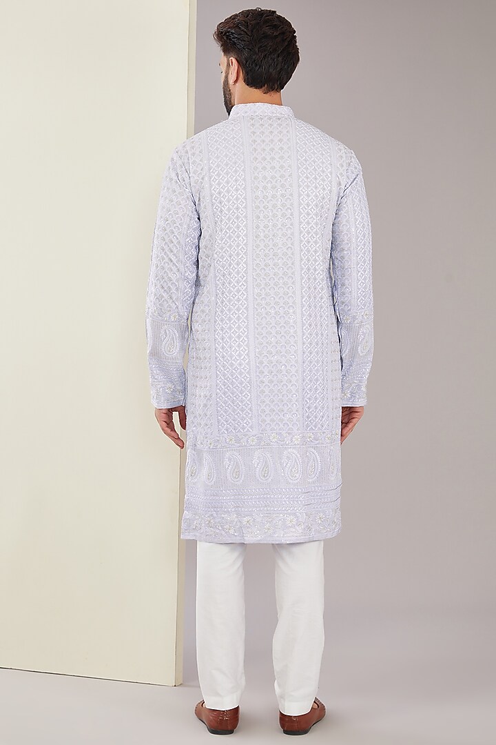 Purple Silk Sequins Work Chikankari Kurta by Kasbah Clothing at Pernia's Pop Up Shop