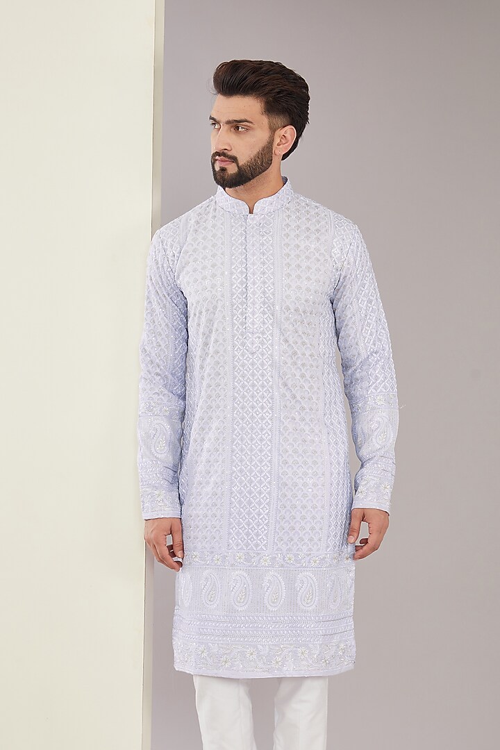 Purple Silk Sequins Work Chikankari Kurta by Kasbah Clothing at Pernia's Pop Up Shop