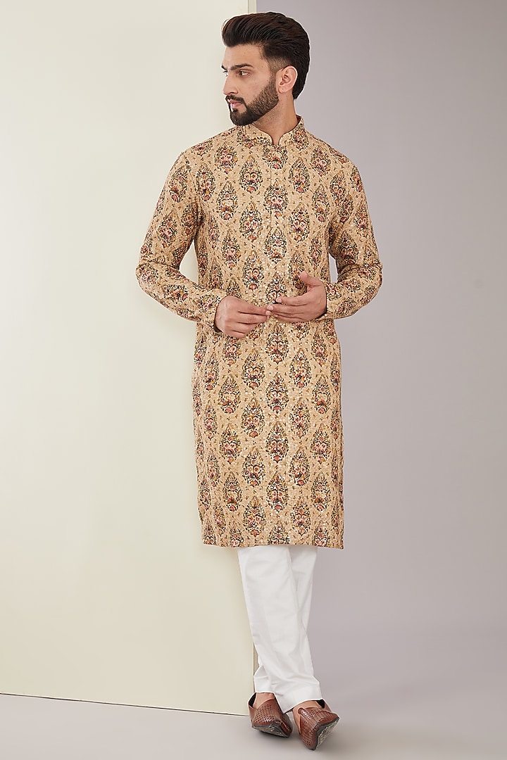 Multi-Colored Georgette Printed & Sequins Embroidered Kurta by Kasbah Clothing