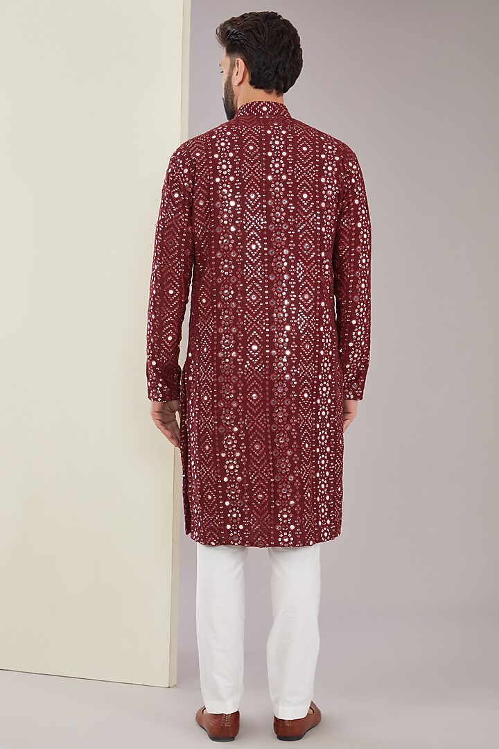Maroon Silk Sequins Work Kurta by Kasbah Clothing at Pernia's Pop Up Shop