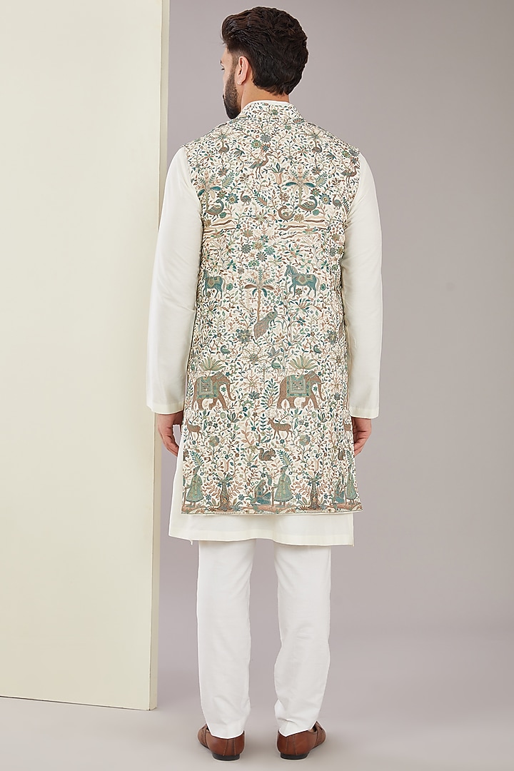 Multi-Colored Georgette Kashmiri Floral Embroidered Indo-Western Jacket by Kasbah Clothing at Pernia's Pop Up Shop