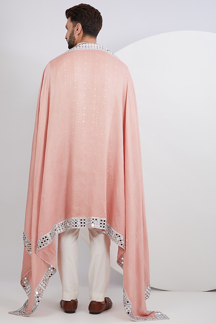 Peach Georgette Mirror Embroidered Kurta Set With Stole by Kasbah Clothing at Pernia's Pop Up Shop