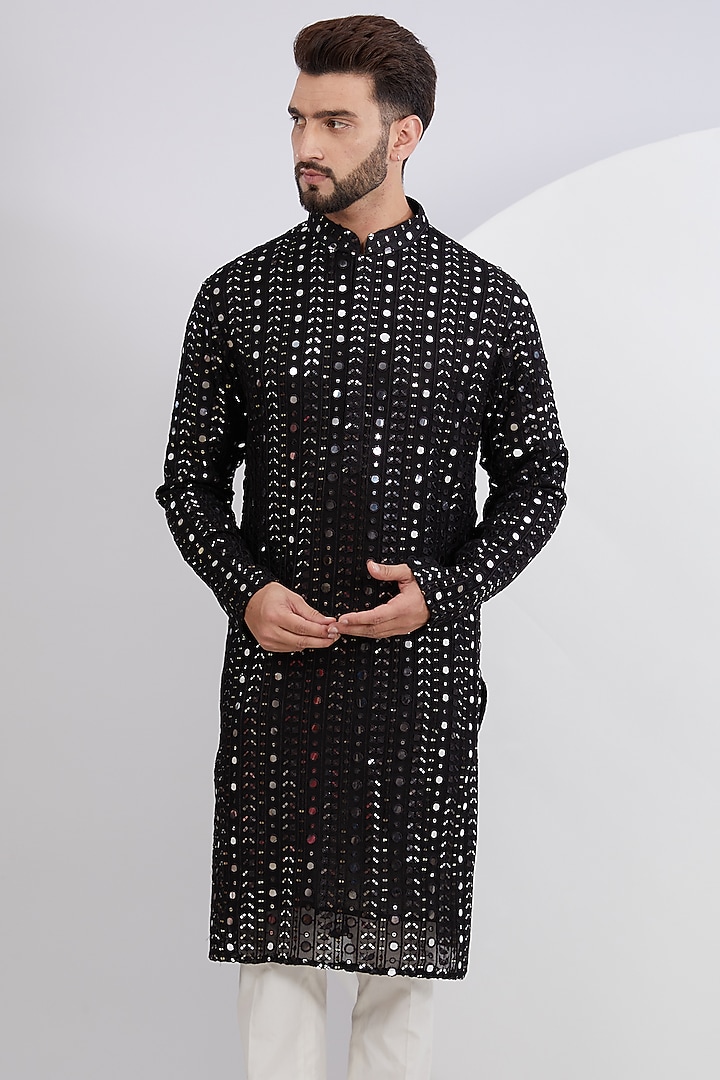 Black Georgette Embroidered Kurta Set by Kasbah Clothing at Pernia's Pop Up Shop