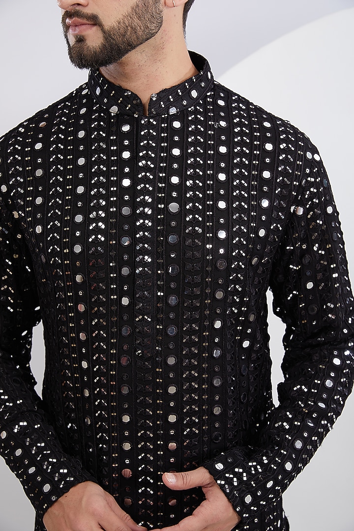 Black Georgette Embroidered Kurta Set by Kasbah Clothing at Pernia's Pop Up Shop