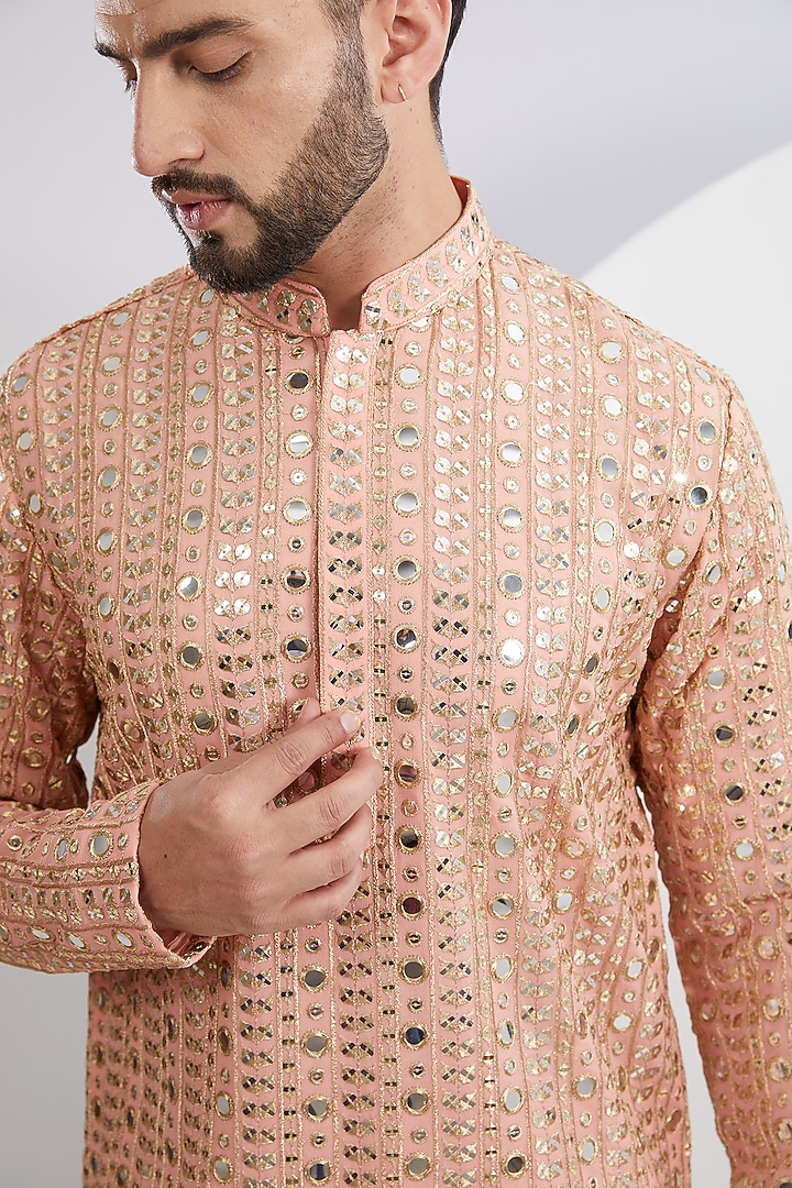 Peach Georgette Embroidered Kurta Set by Kasbah Clothing at Pernia's Pop Up Shop