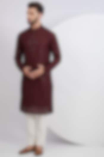 Maroon Georgette Embroidered Kurta Set by Kasbah Clothing at Pernia's Pop Up Shop