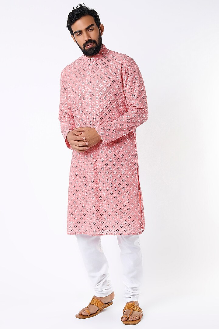 Dark Peach Kurta With Mirror Work by Kasbah Clothing at Pernia's Pop Up Shop