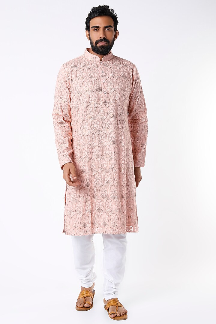 Blush Pink Chikankari Kurta by Kasbah Clothing at Pernia's Pop Up Shop