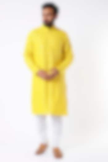 Yellow Georgette Chikankari Kurta by Kasbah Clothing