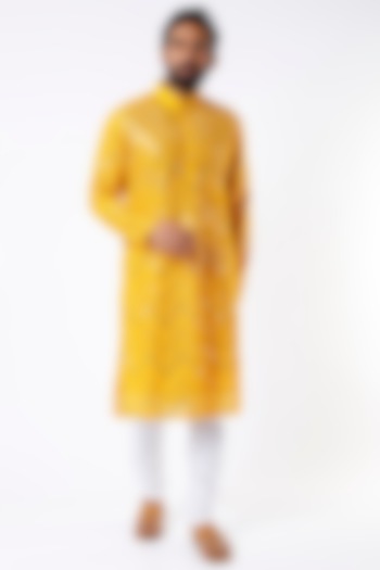 Dark Yellow Kurta With Mirror Work by Kasbah Clothing
