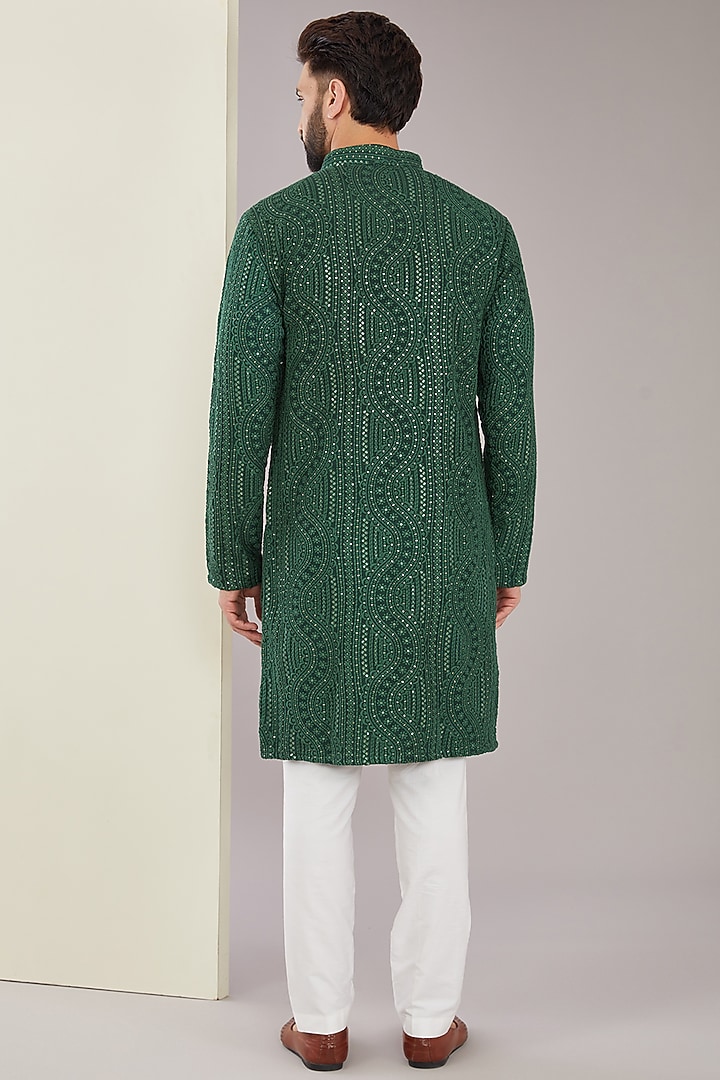 Bottle Green Silk Chikankari Kurta Set by Kasbah Clothing at Pernia's Pop Up Shop