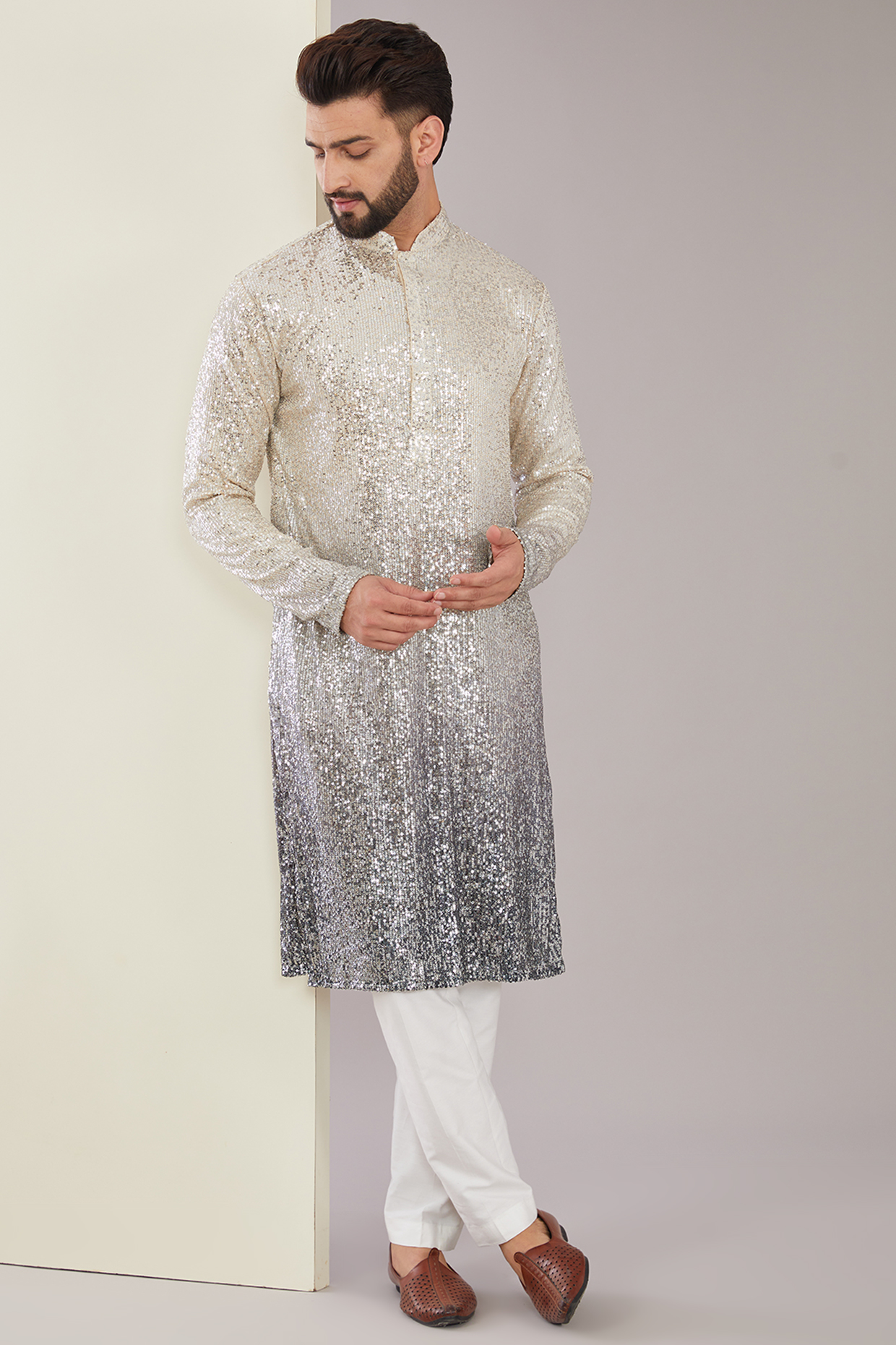 Multi-Colored Ombre Shaded Poly Sequins Work Kurta Set by Kasbah Clothing at Pernia's Pop Up Shop