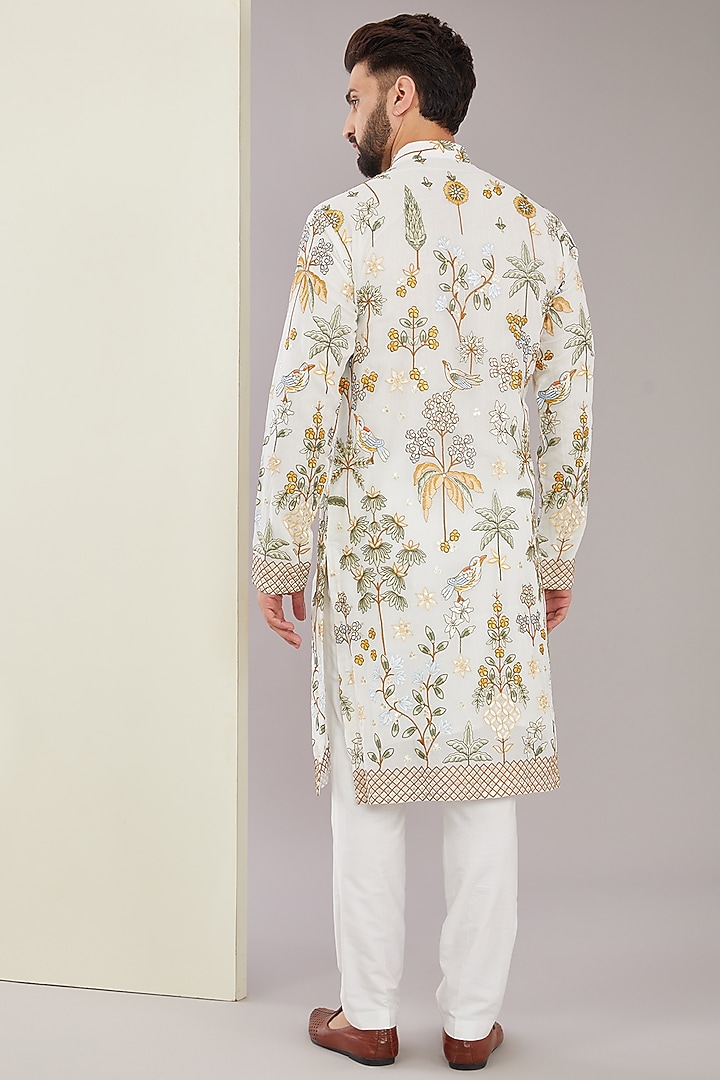 White Georgette Floral Motif Embroidered Kurta Set by Kasbah Clothing at Pernia's Pop Up Shop