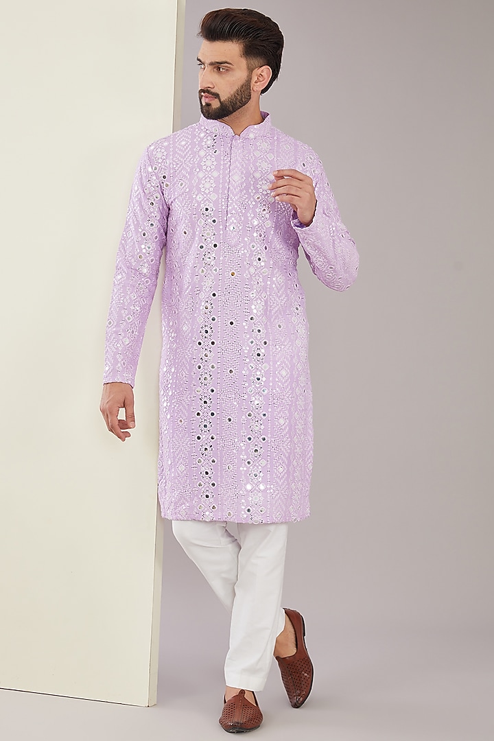 Lilac Silk Thread & Sequins Work Kurta Set by Kasbah Clothing at Pernia's Pop Up Shop
