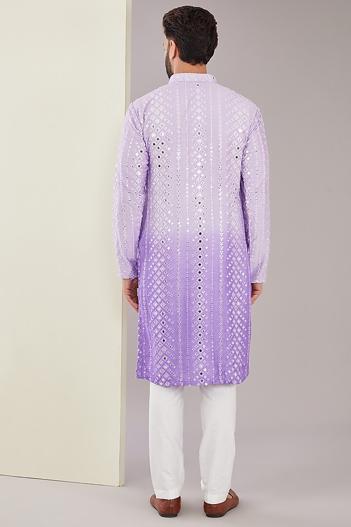 Purple Ombre Silk Mirror & Thread Work Kurta Set by Kasbah Clothing at Pernia's Pop Up Shop