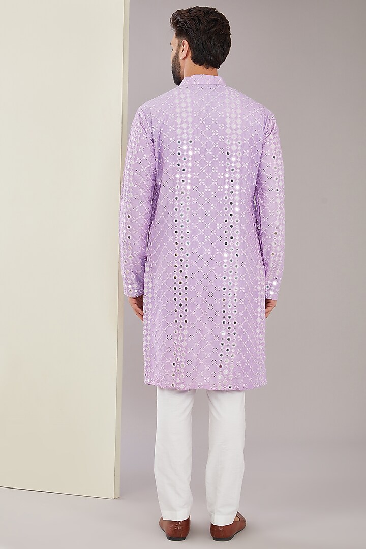 Lilac Silk Mirror & Sequins Work Kurta Set by Kasbah Clothing at Pernia's Pop Up Shop