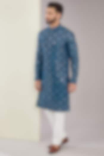 Royal Blue Silk Mirror & Sequins Work Kurta Set by Kasbah Clothing