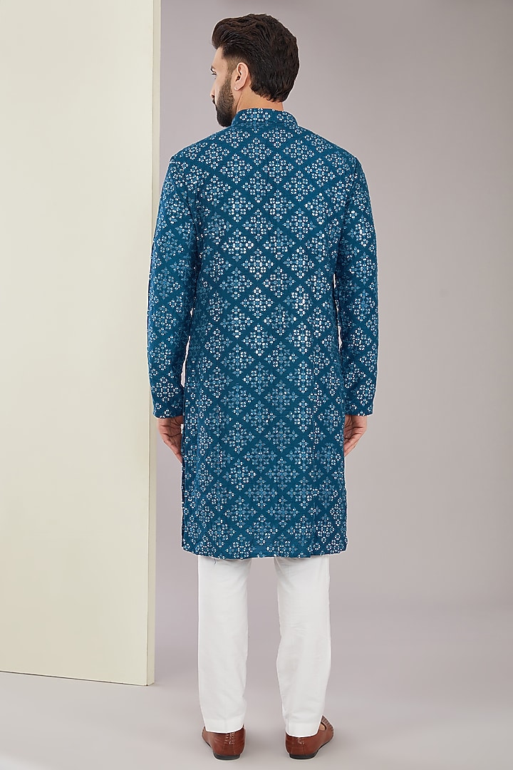 Royal Blue Silk Mirror & Sequins Work Kurta Set by Kasbah Clothing at Pernia's Pop Up Shop