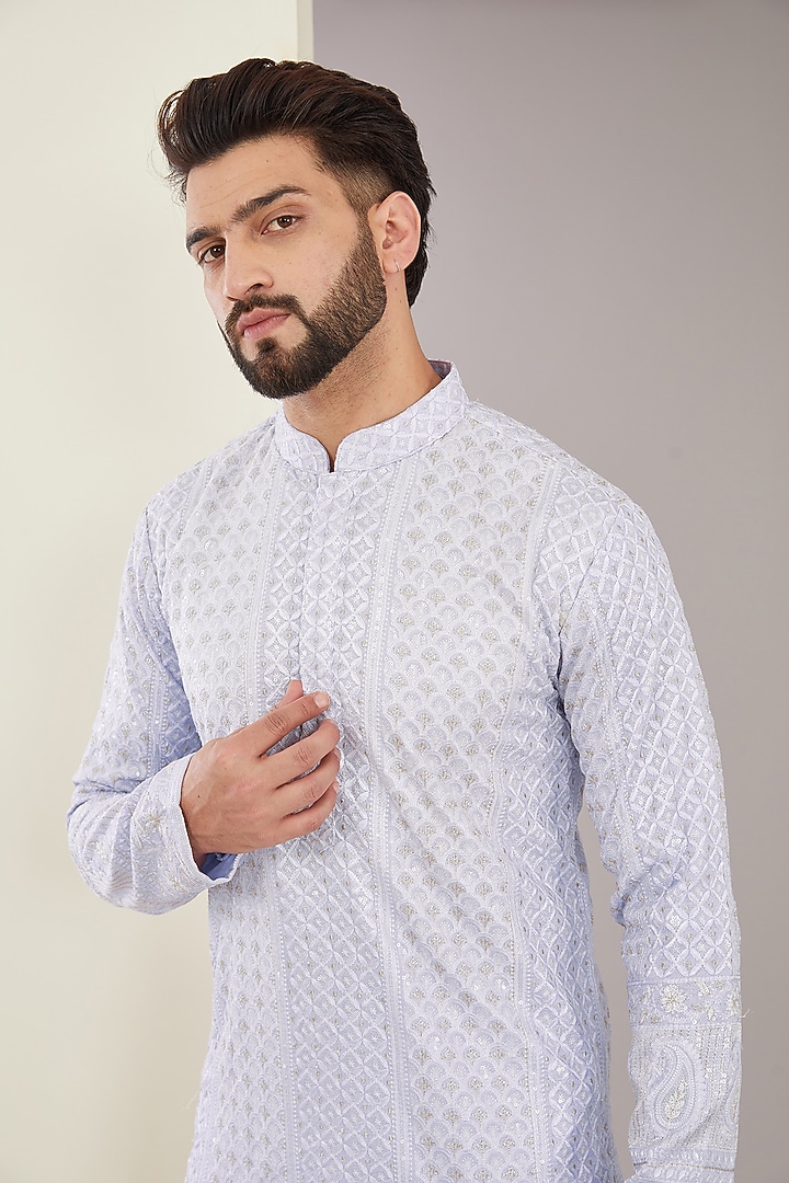 Purple Ombre Silk Chikankari Kurta Set by Kasbah Clothing at Pernia's Pop Up Shop