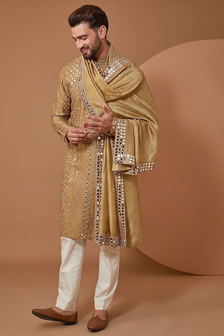 Copper Silk Mirror Embroidered Kurta Set by Kasbah Clothing