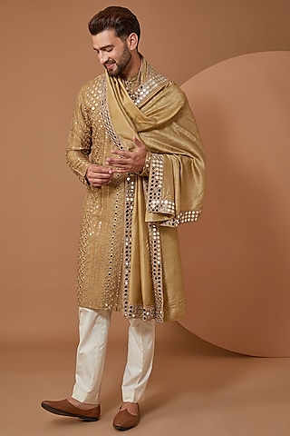 Copper Silk Mirror Embroidered Kurta Set by Kasbah Clothing