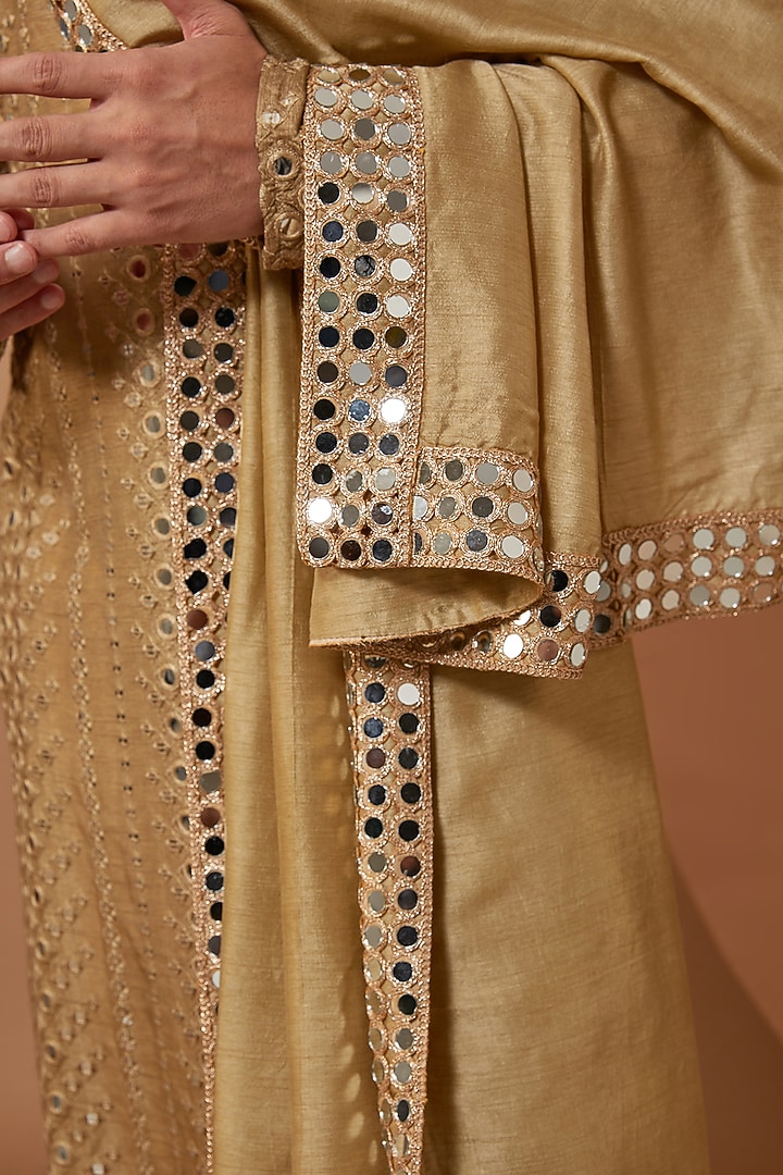Copper Silk Mirror Embroidered Kurta Set by Kasbah Clothing at Pernia's Pop Up Shop