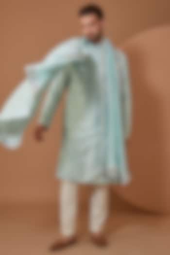 Sky Blue Silk Mirror Embroidered Kurta Set by Kasbah Clothing at Pernia's Pop Up Shop