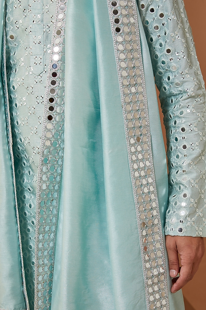 Sky Blue Silk Mirror Embroidered Kurta Set by Kasbah Clothing at Pernia's Pop Up Shop