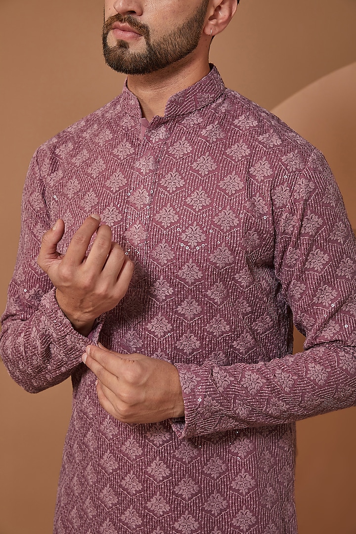 Mauve Chikankari Cotton Kurta